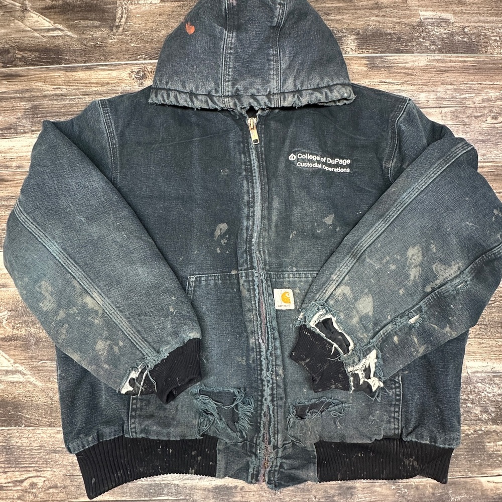Vintage Carhartt J140 Made in USA Black Faded Distressed Work Jacket XL - Picture 8 of 16